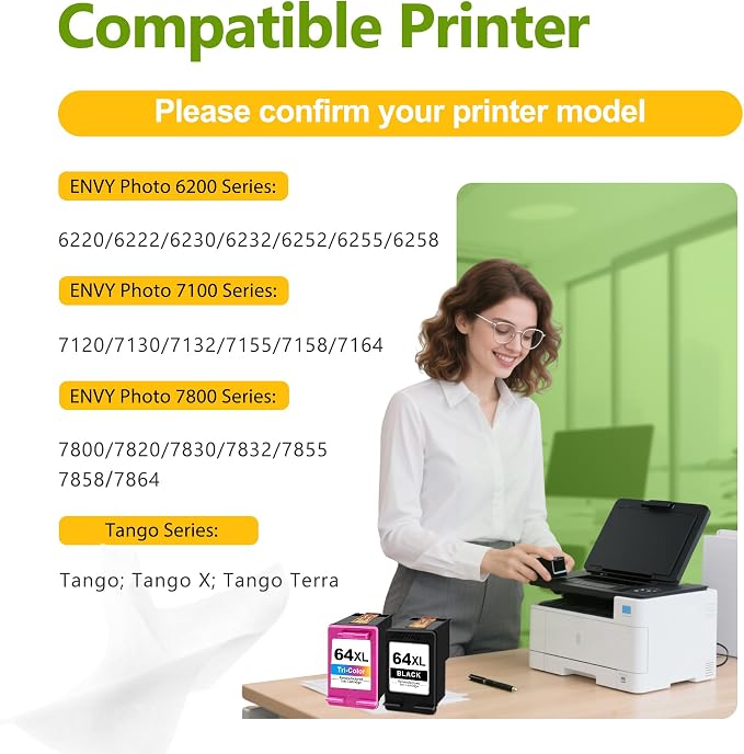 64XL Black and Color Ink Cartridge Combo Pack Replacement for HP 64 64XL Ink Cartridge for Envy Photo 7855 7858 7800 7100 7155 6255 7164 Inspire 7255e 7955e 7958e 7900e Tango Series Printer (2-Pack)