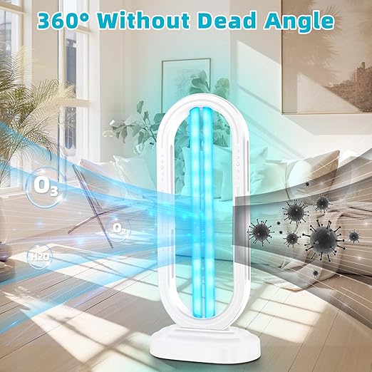 Feefir UV Light Sanitizer,4-Speed Timing and Remote Control | UVC Home Disinfection Device,Ultraviolet Light Sanitizer for Dust Mites,UV Lamp for Whole Room,White