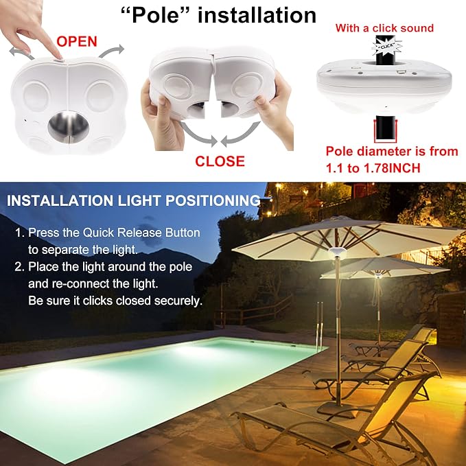 LUXSWAY Color Changing Patio Umbrella Light, Battery Operated - White