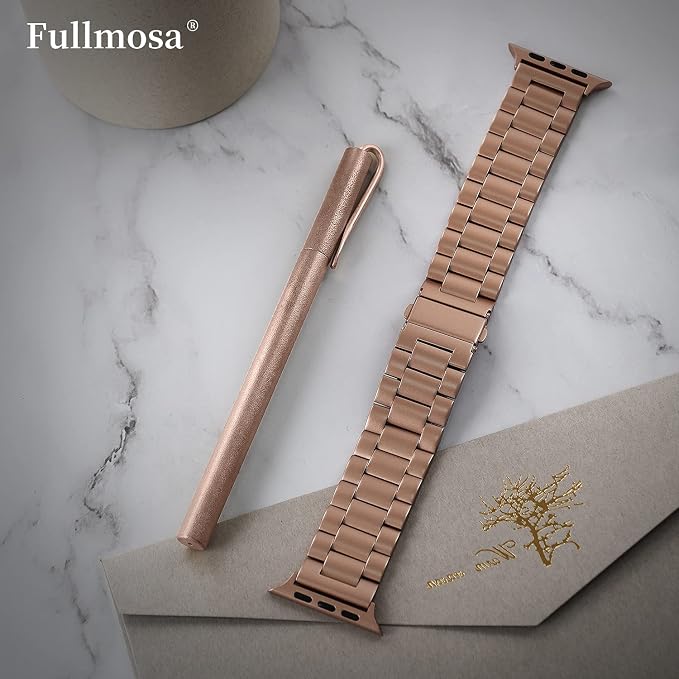 Fullmosa Metal Band Compatible with Apple Watch Bands 41mm 40mm 38mm, iWatch Band with Case for Apple Watch Series 9 8 7 6 5 4 3 2 1 SE3/2/1, Rose Gold