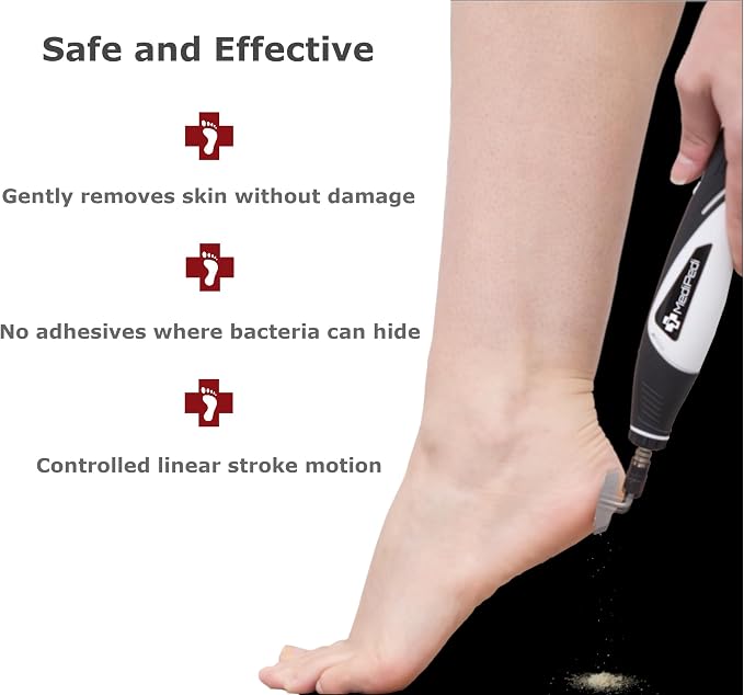 Stainless Steel Electric Pedicure File with Reusable Coarse and Fine Heads, Metal Foot File Callus Remover for Feet. Effortlessly Removes Calluses, Dead Skin for Smooth Healthy Feet