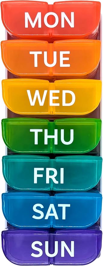 8 Times a Day, 7 Day Large Weekly Pill Organizer with Holder Tray, Vitamin, Medicine Box, Multicolor (8X a Day - 1 Pack)