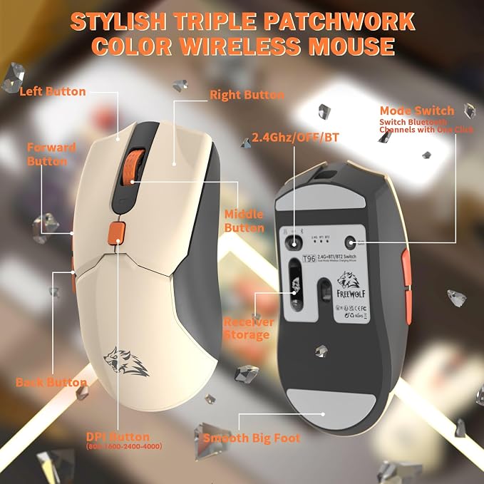ZIYOU LANG T96 Wireless Gaming Keyboard and Mouse Combo,Dual Bluetooth//2.4G RGB Backlit Mechanical Feeling Keyboard with Smart Display & Knob,4000 DPI Gaming Mouse for PC Laptop Mac Wins-Shimmer