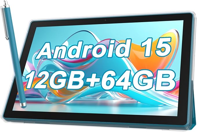 Android table 10 Inch With Tablets protective Case and Stylus Pen android 15 Tablets 5G WiFi-6 1280*800 full HD IPS display 6000mah 64GB ROM+12GB RAM (4+8 Virtual) 1024GB Expansion (Navy blue)
