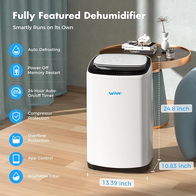 80 Pints Smart Dehumidifier for Basement and Home, 50 Pint DOE, App Control, Covers up to 5,000 Sq. Ft., Portable Dehumidifier with Continuous Drain, 8L Tank, Quiet Turbo Mode