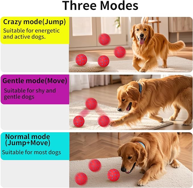 2-in-1 Interactive Dog Ball Toy for Aggressive Chewers, Automatic Moving & Bouncing E-TPU Dog Ball, 3 Modes Smart Pet Toy with Motion Sensor