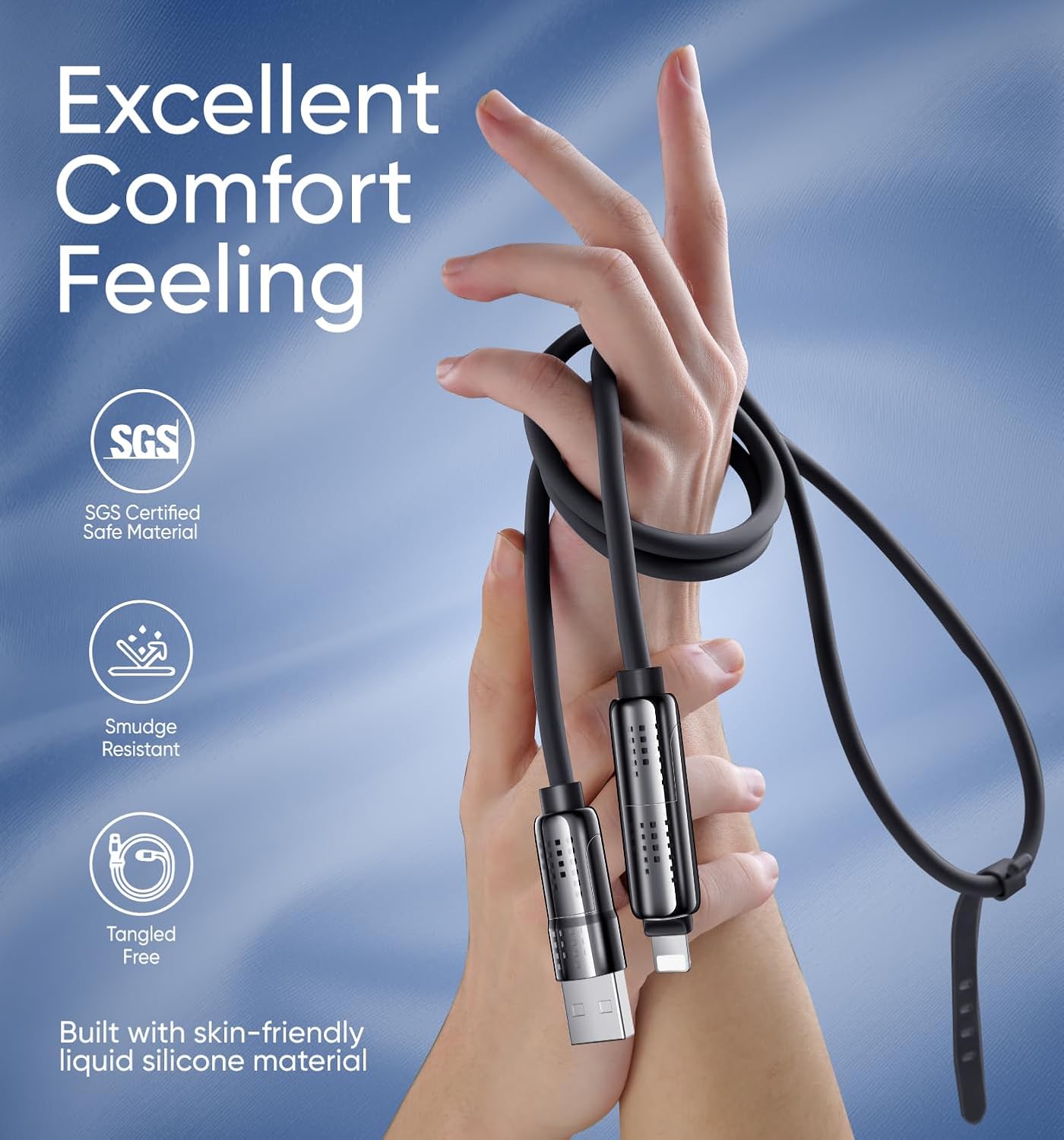 MAGIC JOHN 240W 4 in 1 Charging Cable, 6.6FT USB C to Lightning Cable [MFi Certified], Multi Chargers for All Devices, Chubby USB A/C to C/Lightning with Light for iPhone/MacBook/iPad/Samsung/Switch 2