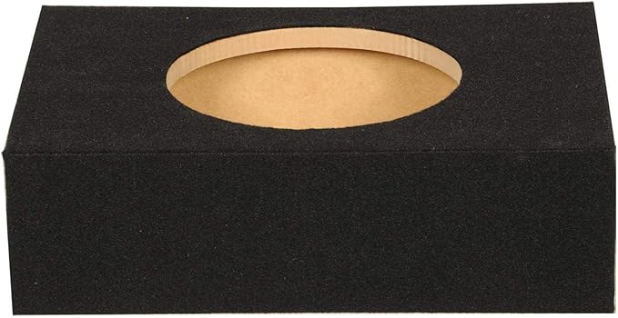 Q Power Single 10-Inch Shallow Subwoofer Enclosure – Low-Profile Sealed MDF Car Audio Box with Charcoal Carpeting