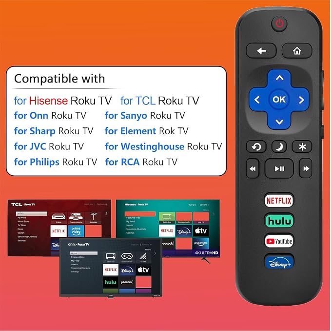 (Pack of 2) Replacement Remote Control for All Roku TV, Compatible with TCL Roku, Hisense Roku, Onn Roku Smart TVs 2-Year Warranty, for Roku TV Remote (Not for Roku Stick or Roku Player)