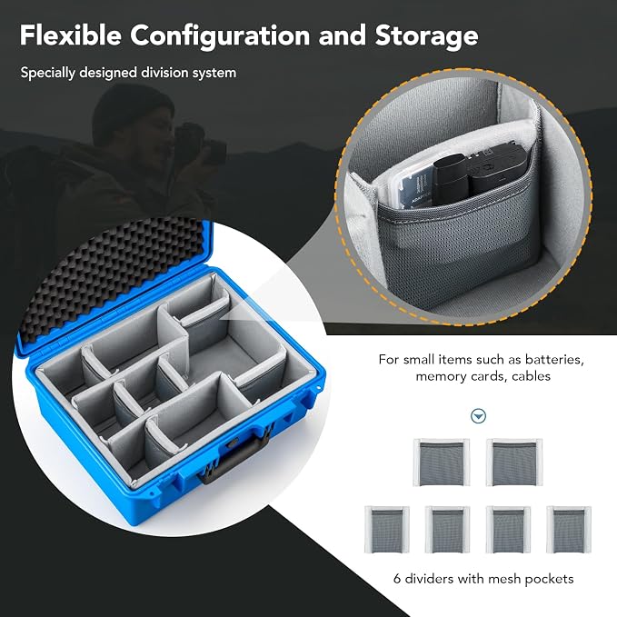 Lykus PVC1 Waterproof Hard Camera Case with Padded Dividers for Cameras, Lenses, Dual DJI Mavic/Air/Mini/Flip drones