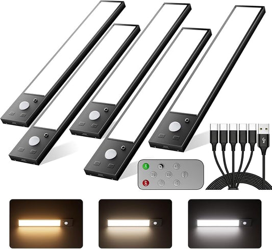 Motion Sensor Under Cabinet Lights, Dimmable Multi Color Under Cabinet Lighting, 3000mAh USB-C Rechargeable Stick On Under Counter Light, Wireless No Drill LED Closet Night Light for Kitchen Pantry