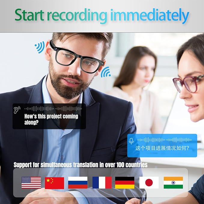 AI Smart Glasses with Camera, 4K Photos & 1080P Video,Real-Time Translation, Bluetooth 5.3, Assistant Conversation, Suitable for Vlogging,Cycling, Hiking Travel, Business （Brown Gradient ）