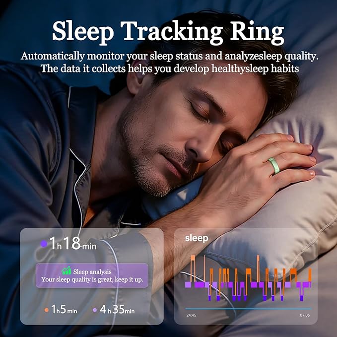 Smart Ring for Women Men, Health Tracker with Heart Rate/Blood Oxygen/Blood Pressure/Sleep Monitoring/Step Counting, IP68 Waterproof Fitness Ring, No App Fees for iPhone & Android (Green, 8#)