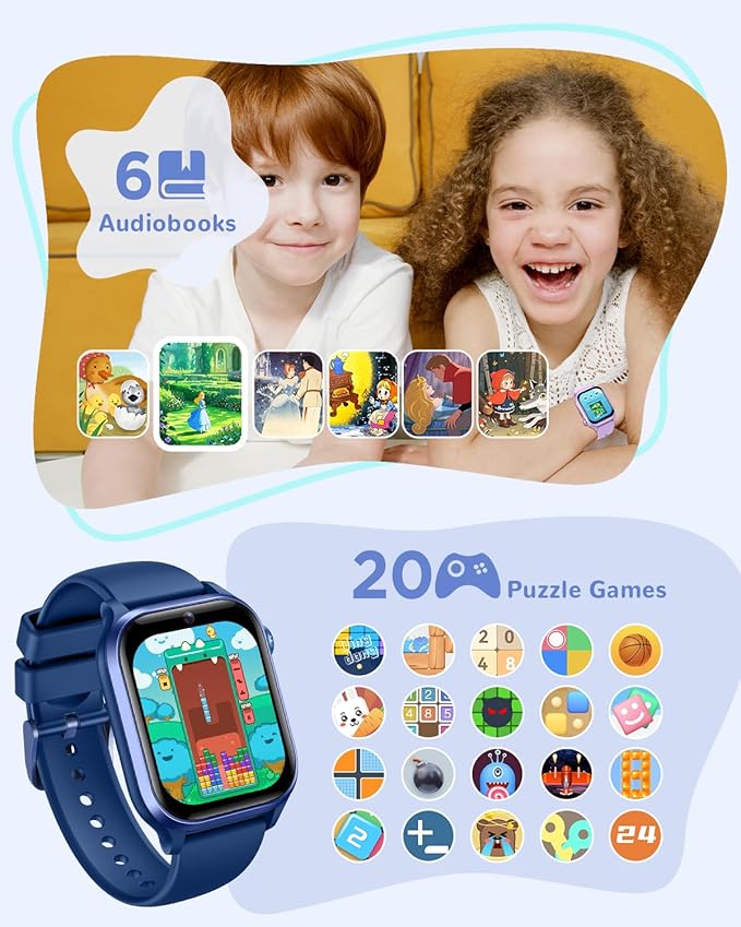 Smart Watch for Kids No App or Phone Needed, Kid Fitness Watches Pedometer, Heart Rate, IP68 Waterproof, Sleep Monitor, Puzzle Games for Boys&Girls Ages 4-12, Blue