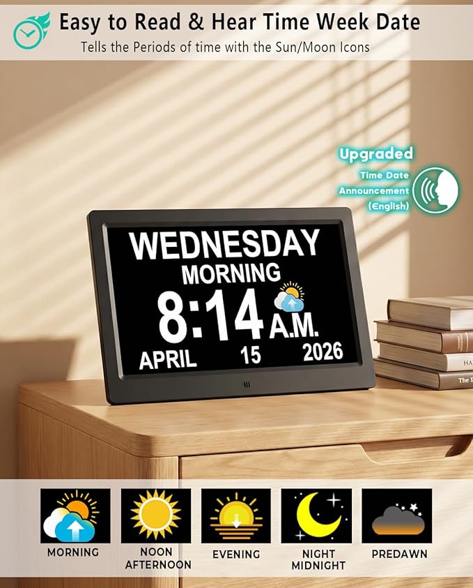 11.5 Inch Extra Large Digital Clock with 27 Alarms, Loud Talking Time, 20 Custom Reminders, Auto DST, 10-Level Auto Dimmer, Day Date Calendar Clock for Seniors Dementia Alzheimers', with Remote