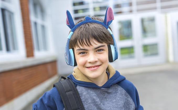 Disney Stitch Bluetooth Headphones for Kids, Wireless Headphones for School | Volume Reduced and Built-in Microphone