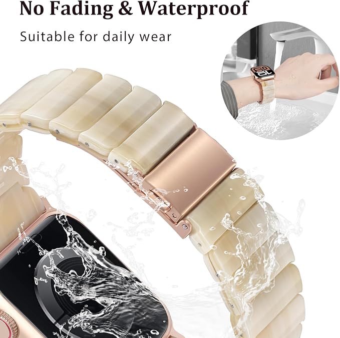 V-MORO Resin Band Compatible with Apple Watch Series 7/8/9/10 46mm/45mm/44mm/42mm Fashion Professional Strap for iWatch Series 6/5/4/3/2/1/SE/SE 2 Lightweight Bracelet Wristband Women(Classic Creamy)
