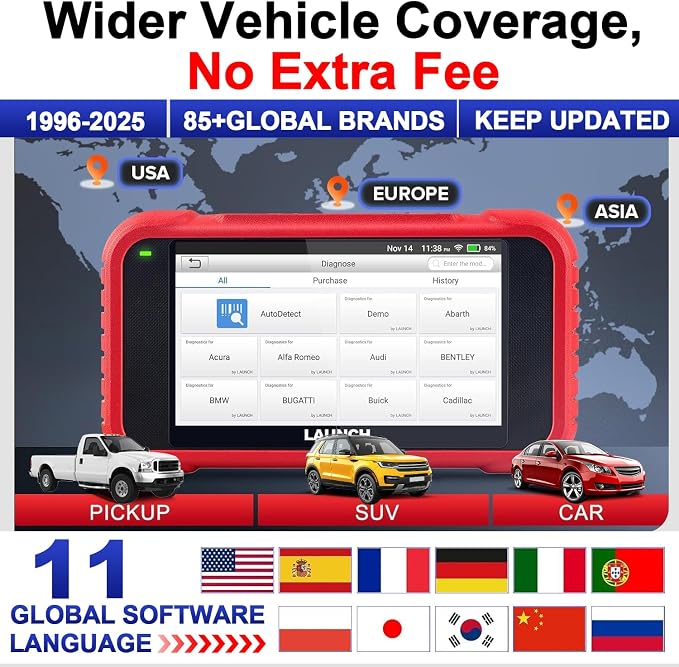 LAUNCH CRP123I V3.0 OBD2 Scanner, 4 Systems Diagnostic Tool (Engine/ABS/SRS/Transmission), 7 Reset Functions, Battery Test, WiFi Lifetime Free Update, 5" Touchscreen Car Code Reader