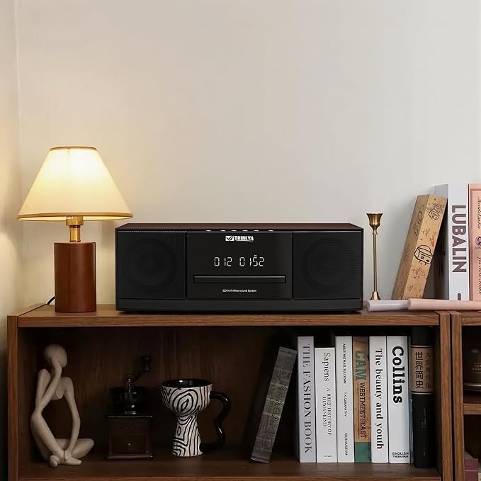 JA-318 CD Player Stereo System for Home, 36W RMS HiFi Bluetooth 5.3 CD Player with Speakers, FM Radio 40 Presets, USB/AUX Playback, LED Clock & Alarm, IR Remote Control, Vintage Wooden Design