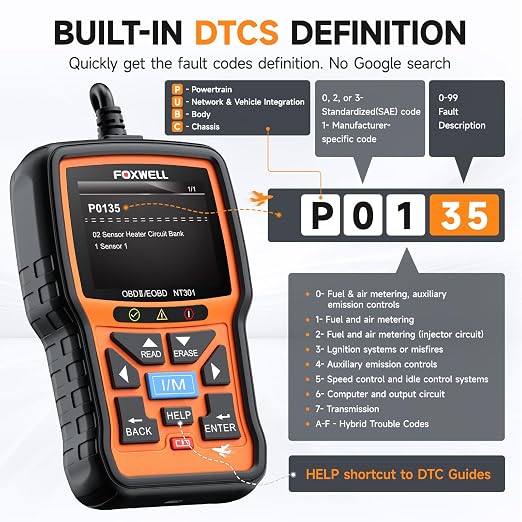 FOXWELL NT301 OBD2 Scanner Live Data Professional Mechanic OBDII Diagnostic Code Reader Tool for Check Engine Light & FOXWELL BT630 600A Smart Battery Monitor with Shunt