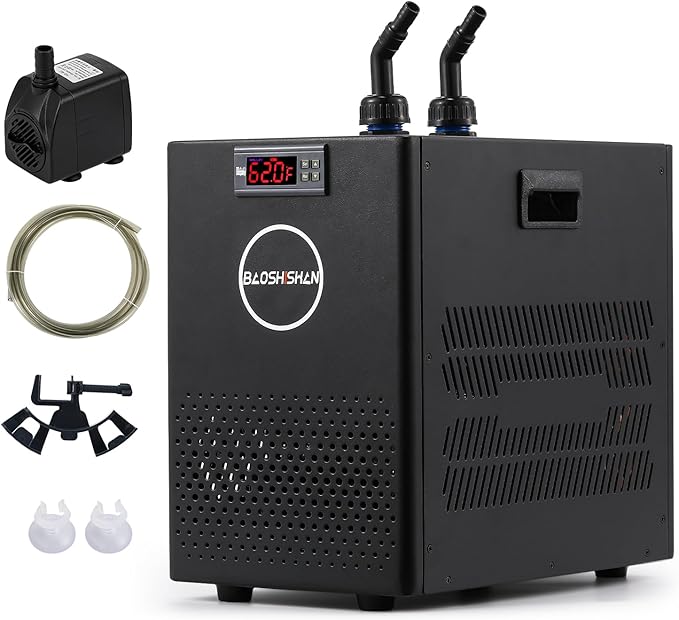 BAOSHISHAN 1/13 HP Aquarium Chiller 26 Gallon 100L Water Cooling System | Quiet Compressor Refrigeration, Precise Cooling Aquarium Water Chiller for Fish, Axolotls, Coral Reef Tanks and Hydroponics