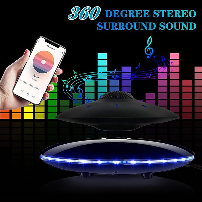 Magnetic Levitating Bluetooth Speaker, Levitating UFO Speakers with LED Lights, 360 Degree Rotation,Wireless Floating Speakers for Home Office Decor Cool Tech Gadgets,Creative Gifts