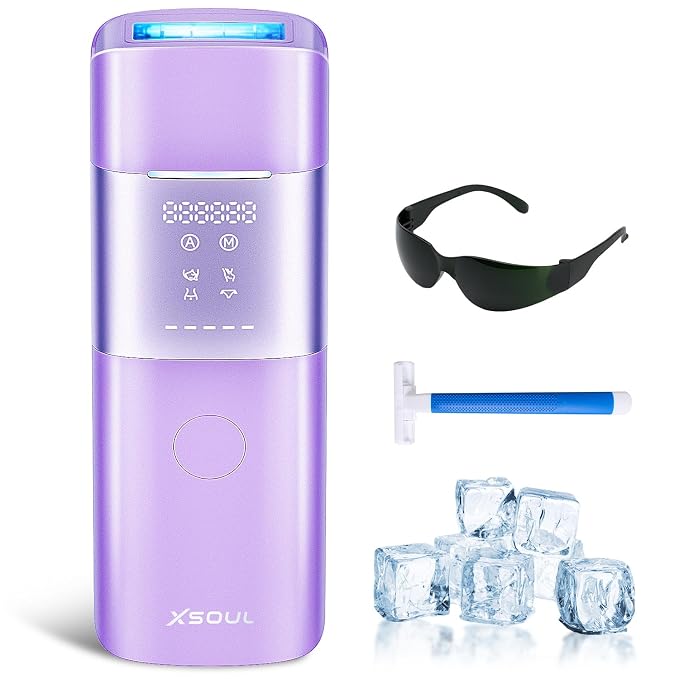Xsoul Laser Hair Removal with Sapphire 5℃ Ice Cooling, Painless & Permanent IPL Laser Hair Device for Women Men, 2 Modes, 5 Levels, 999,999 Flashes, at Home Hair Remover for Bikini, Armpit & Face