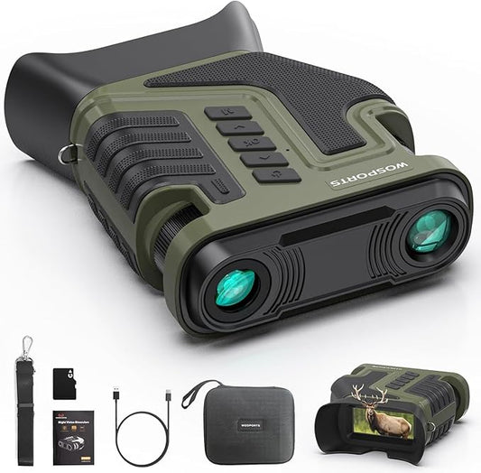 WOSPORTS 4K Night Vision Goggles – up to 80X Total Magnification, 10X Optical + 8X Digital Zoom, 64GB TF Card, 1315FT Vision Range, 5000mAh Rechargeable Battery, IPX Waterproof NVG, Gifts for Men