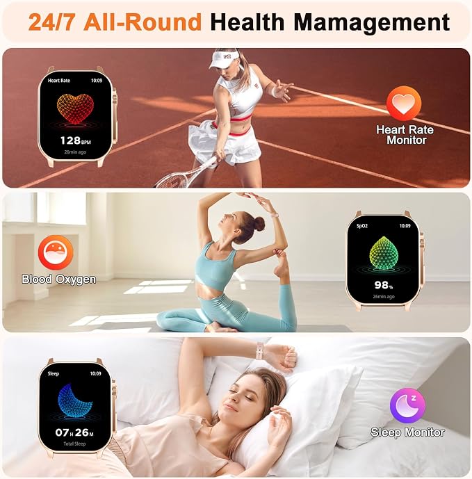 Smart Watch for Women, 2.01" AMOLED Curved HD Screen Smart Watch, Fitness Tracker with 24/7 Heart Rate/Sleep Monitor, IP68 Waterproof Running Watch,Compatible with iOS & Android for Daily Workout Pink