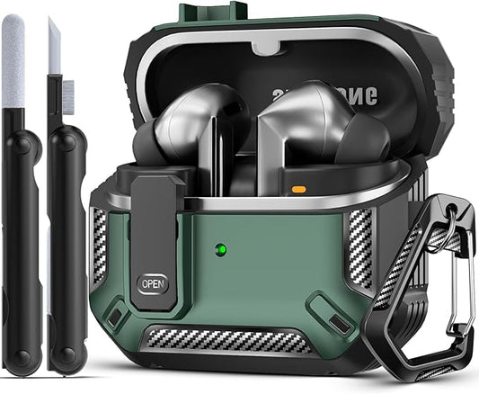 Lock Fit Designed for Samsung Galaxy Buds3 FE (2025) / Buds3 Pro (2024) / Buds 3 Case (2024),with Cleaning kit Full Body Shockproof Carbon Fiber Protection Design