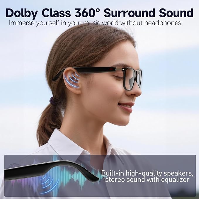 AI Smart Glasses with ChatGPT, Bluetooth GlassesTranslation 129 Languages,for Music Playback, Hands-Free Calling, IP67 Waterproof for Men Women, Athletic,Outdoor-Transparent