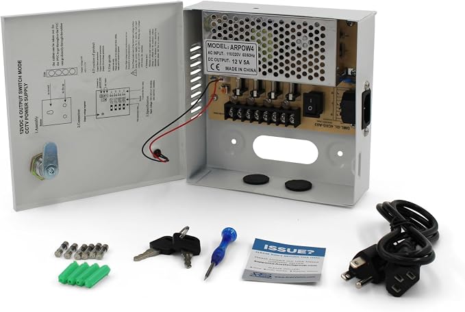 4 Channel/Port 5 AMPS, 12V DC Power Supply Box, Individually Fused for CCTV, LED, and All 12v DC Devices. Includes Screw Drivers & Extra fuses