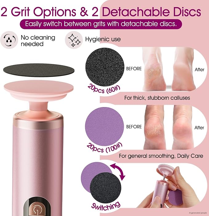 Electric Foot Callus Remover for Dry Foot Skin, Electric Foot File with Most Powerful Motor for Dead Skin & Cracked Heel Like Foot Pumice Stone,Calloused Feet Remover Tool with 2 Detachable Discs
