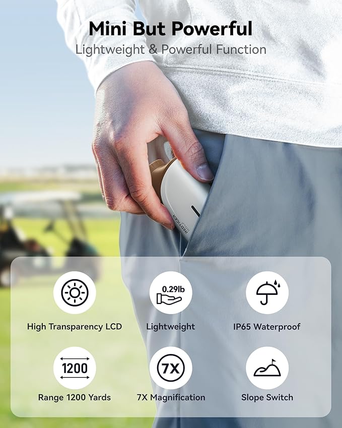 REDTIGER Mini Golf Range Finder with 1200 Yards, IP65 Waterproof and Slope Switch, 7X Magnification, Magnetic & Rechargeable Golf Rangefinder, Flag Pole Lock Vibration