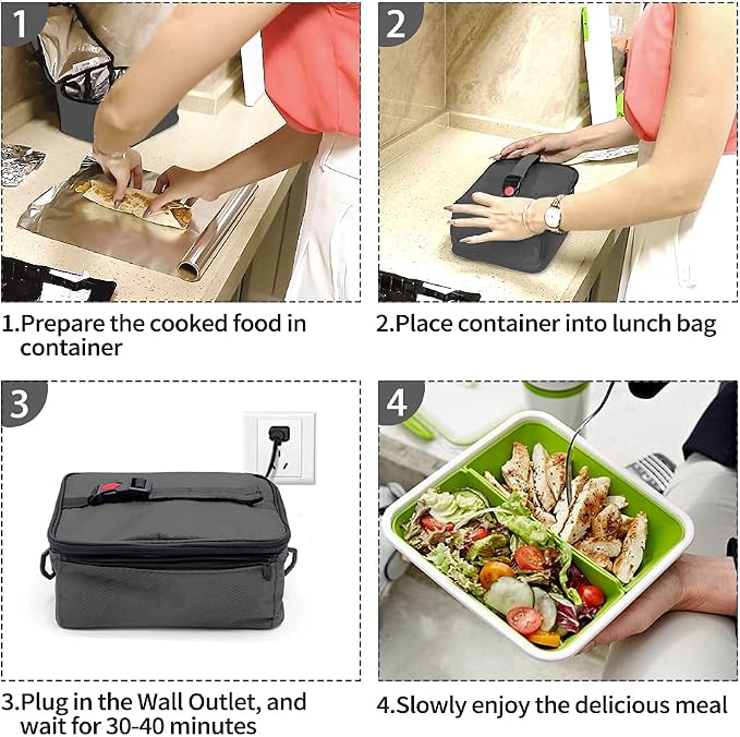 Portable Oven, 110V Portable Food Warmer Personal Portable Oven Mini Electric Heated Lunch Box for Reheating & Raw Food Cooking in Office, Travel, Potlucks and Home Kitchen (Gray)