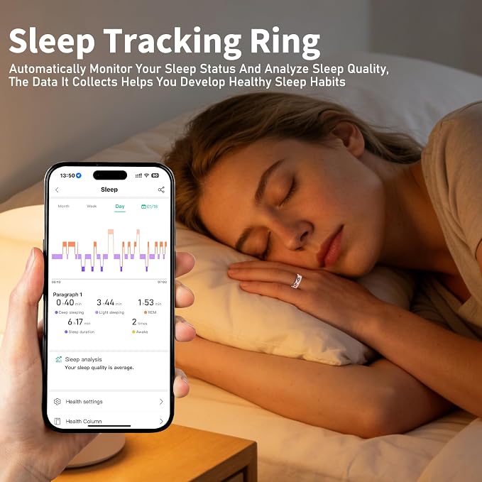 Smart Ring for Women and Men - IP68 Waterproof Health Tracker Ring with Heart Rate, Step Counting, Sleep Monitoring, No Subscription Fee for iPhone/Android, Enamel Rose Gold 10#