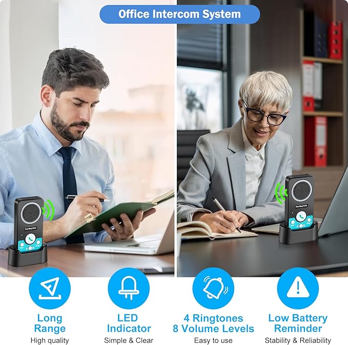 Intercoms Wireless for Home, 2 Way Audio Hands-Free Long Range Wireless Intercom System, 4 Ringtones 8 Volume Levels, Up to 10 Days Standby Intercom Syetem for House, Office, Classroom, Black