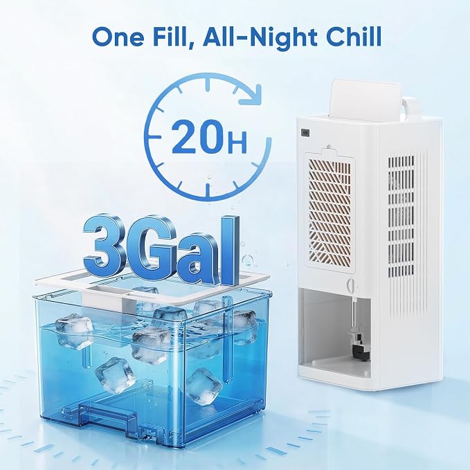 Portable Air Conditioners Fan, Windowless Evaporative Air Cooler 2 Modes & 6 Speeds, 12H Timer for Smart Auto-off, 3-Gals Tank for 20H Cooling,16FT Remote,No Hose Needed,38db Swamp Cooler