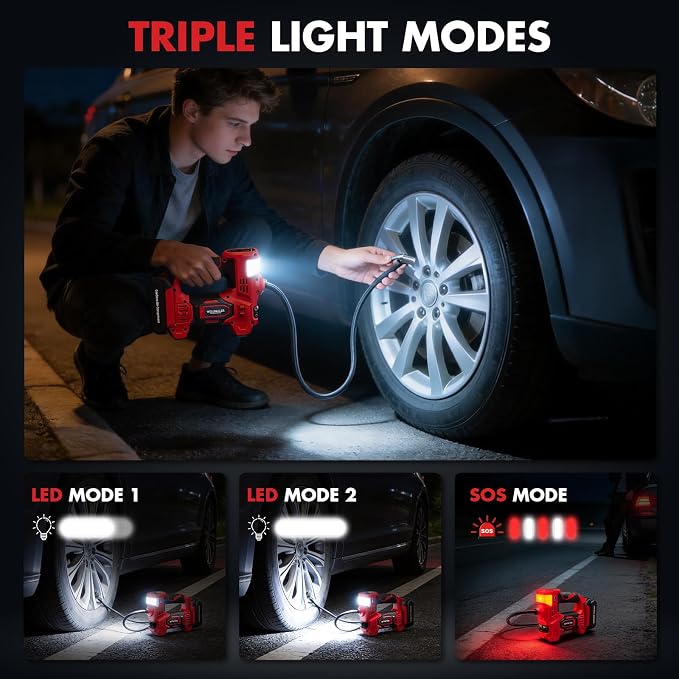 Tire Inflator Portable Air Compressor,20V Cordless Tire Inflator with 150PSI Max,4X Faster Portable Air Pump,Battery Powered Pump with Digital Pressure Gauge for Car Tires,Motorcycle,Bike,Balls