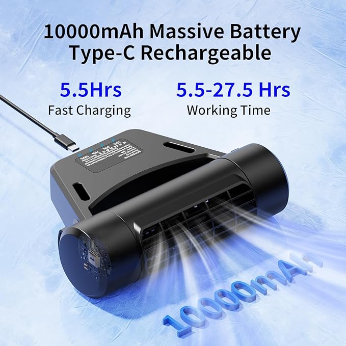 Socool 10000mAh Portable Car Fan Rechargeable Battery Powered, 4-Speed Car Seat Fans for Baby Kids Backseat Cooling, Mini Rear Headrest Neck Fan 70° Tilt Adjustment for RV Truck Van Travel