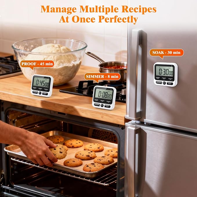 12 Pcs Silent Flashing & Loud Alarm Digital Timer, Magnetic Count Up/Down Timer with Large LCD Display for Cooking Baking Teaching