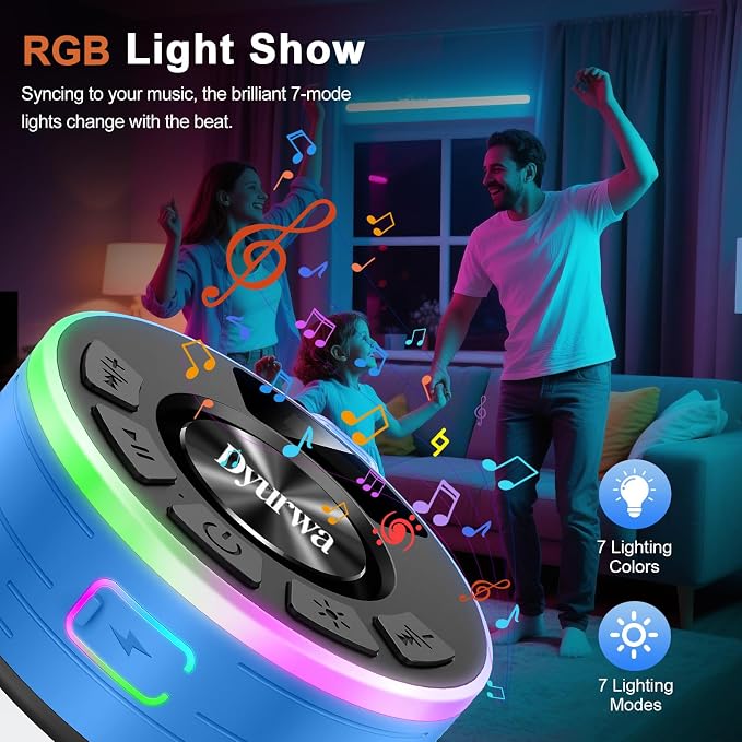 Bluetooth Shower Speaker, IPX7 Waterproof Shower Speaker Loud Clear Sound with Suction Cup, Digital Display/RGB Lights, Built-in Mic, 10H Playtime, Bathroom Speaker for Outdoor/Pool/Beach/Party/Gift.