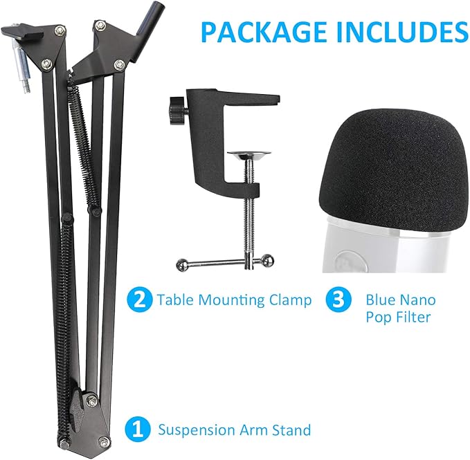 Yeti Nano Mic Stand with Pop Filter - Microphone Boom Arm Stand with Foam Cover Windscreen for Blue Yeti Nano Mic by YOUSHARES