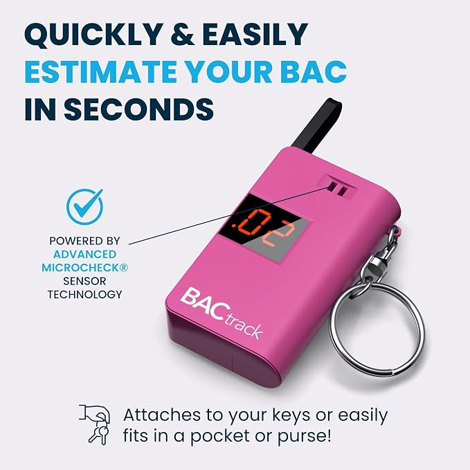 BACtrack Keychain Breathalyzer (Pink) and Carrying Case Bundle