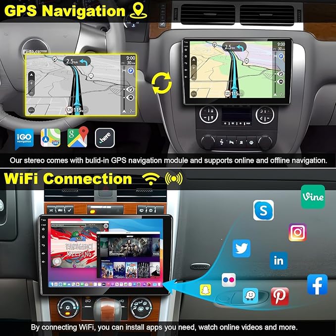 (8-core+64G) Android 15 Car Radio for Chevrolet Chevy Silverado GMC Sierra Yukon, 10" QLED Touch Screen Car Stereo Build-in GPS Wireless CarPlay Android Auto, Backup Camera/DSP/SWC