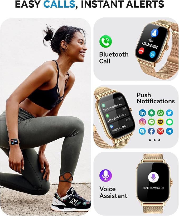 Smart Watches for Women Men (Make/Answer Calls), Steps Counter Fitness Watch for Android iPhone with 120+ Sports, IP68 Waterproof, Sleep Calorie Monitor, Pedometer (Gold)