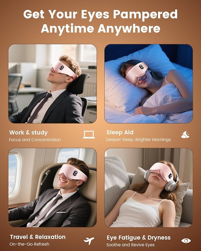 Heated Eye Mask - Cordless Eye Mask for Dry Eyes - Eye Heating Pad with LED Display, Eye Relief, 4 Temperature, Improved Sleep, Travel, Office, Includes Removable and Washable Shells Pink and Black
