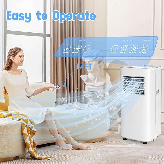 10000 BTU 3-IN-1 Portable Air Conditioner, Cools up to 450 Sq.Ft, Portable AC with Remote, LED Display, 24H Timer, Installation Kits & Screwdriver, No Wall Required, Ideal for Home & Office
