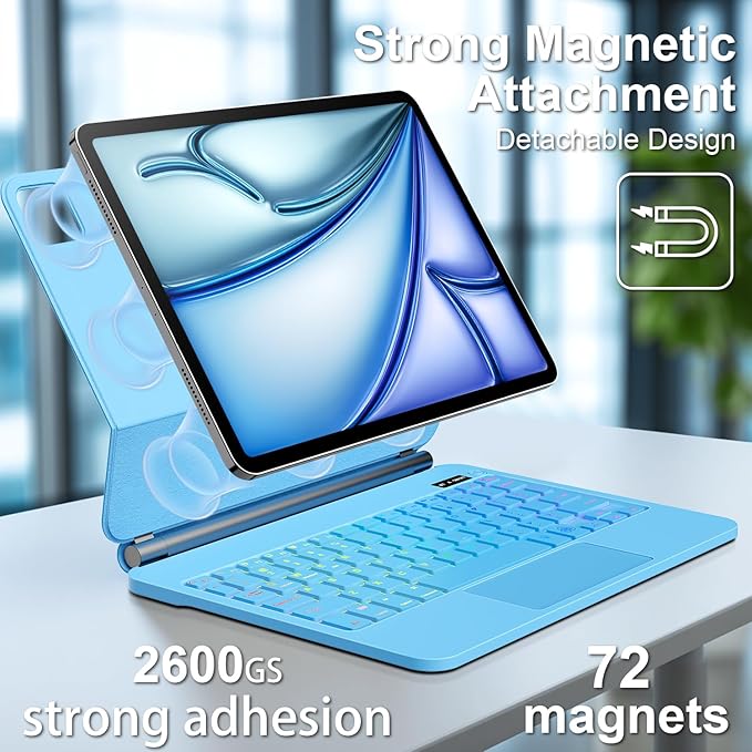 Keyboard Case for iPad Air 13-inch(M3/M2, 2025/2024) & iPad Pro 12.9-inch(6th/5th/4th/3rd Gen), Magic-Style Magnetic Keyboard Case with 7-Color Backlight, Multi-Touch Trackpad Keyboard for iPad