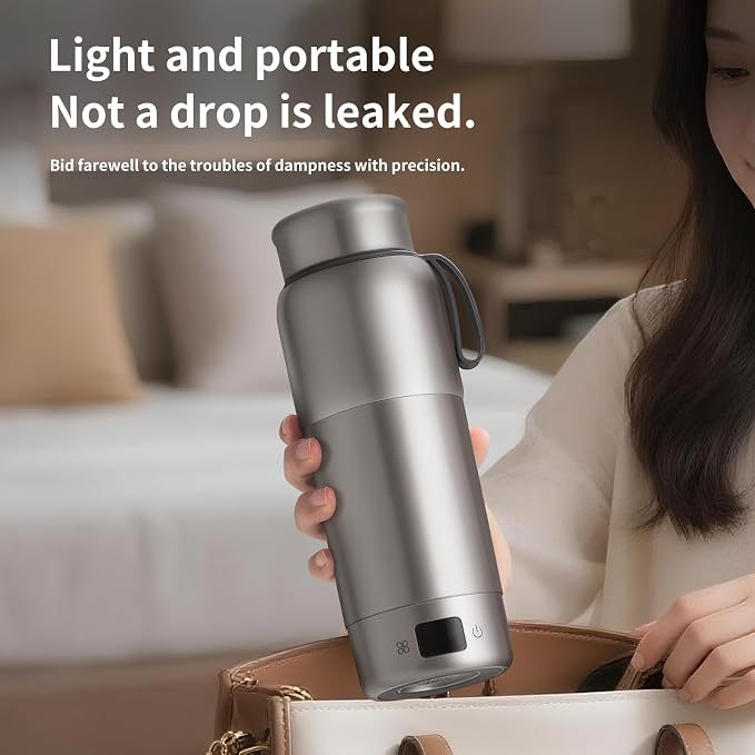 ZING TTI Pure titanium Electric Heated Travel Kettle,17.5 oz,Double-layer vacuum, Portable Electric Kettle, Adjustable Multi-Temperature Settings, 100V-240V Compatible, Grayl Water Bottle.